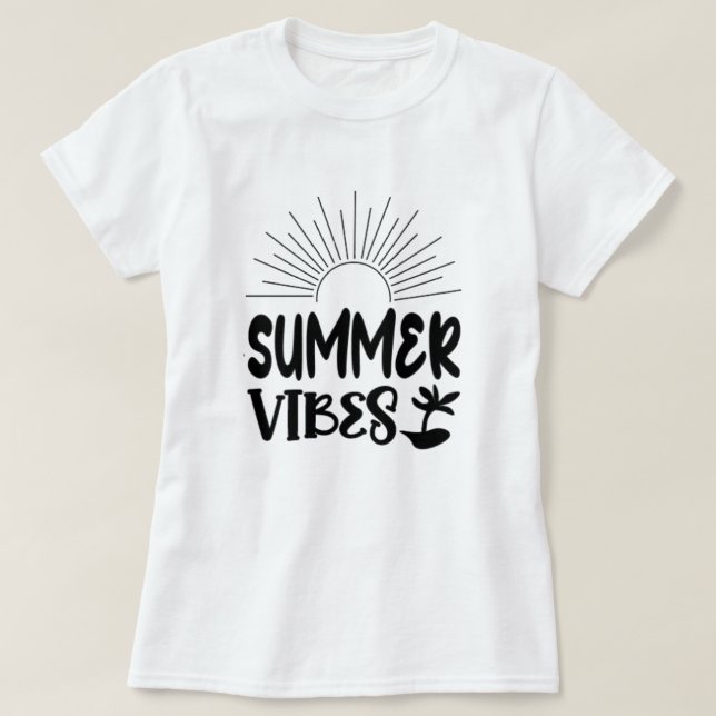 Summer Vibes Sun and Palm Tree Trendy T-Shirt (Design Front)