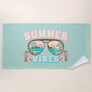 Summer Vibes Sunglasses Tropical Beach Vacation  Beach Towel