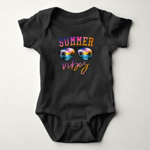 Summer Vibes Sunglasses With Palm Tree Funny Beach Baby Bodysuit