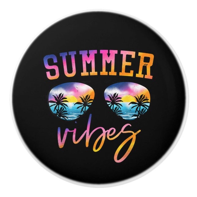 Summer Vibes Sunglasses With Palm Tree Funny Beach Ceramic Knob (Front)