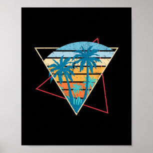 Summer Vibes Sunset Palm Trees Beach Retro Tropica Poster