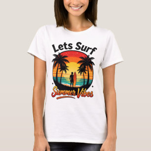 Summer Vibes Sunset Surf Beach Tropical Retro T-Shirt