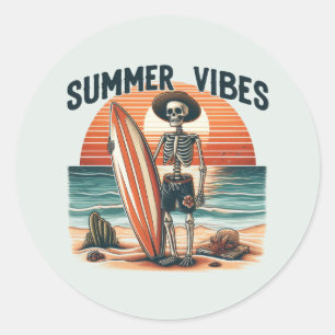 Summer Vibes- Surfer Classic Round Sticker