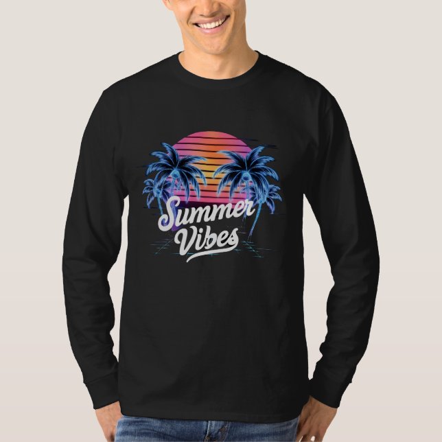 Summer Vibes Synthwave T-Shirt – Neon Palm Tree  (Front)