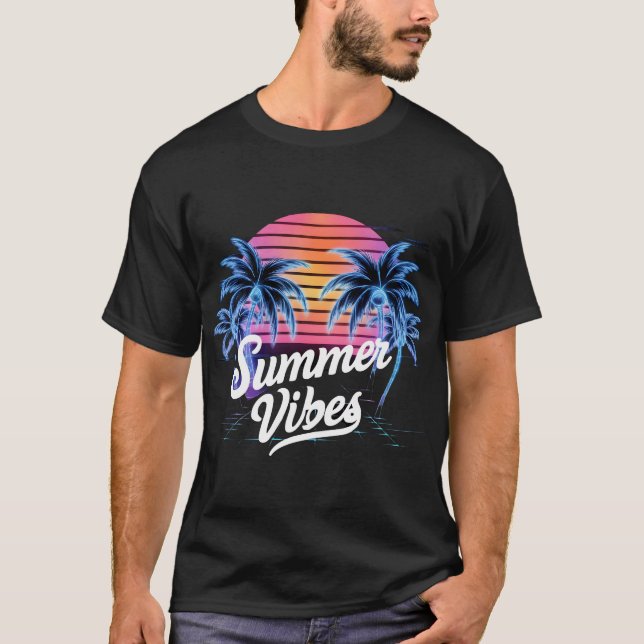 Summer Vibes Synthwave T-Shirt – Neon Palm Tree  (Front)