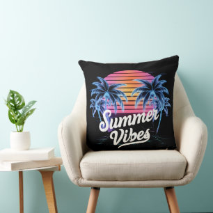 Summer Vibes Synthwave T-Shirt – Neon Palm Tree Cushion