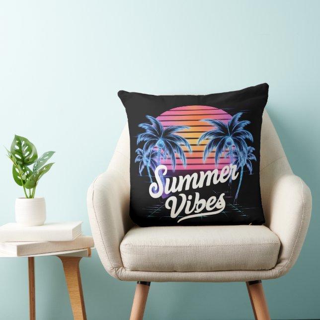 Summer Vibes Synthwave T-Shirt – Neon Palm Tree  Cushion (Chair)