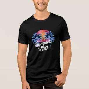 Summer Vibes Synthwave T-Shirt – Neon Palm Tree Tri-Blend Shirt