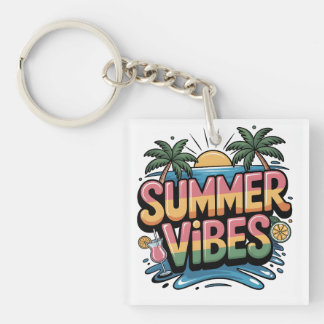 Summer Vibes Tropical Beach Key Ring