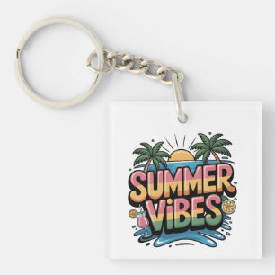 Summer Vibes Tropical Beach Key Ring