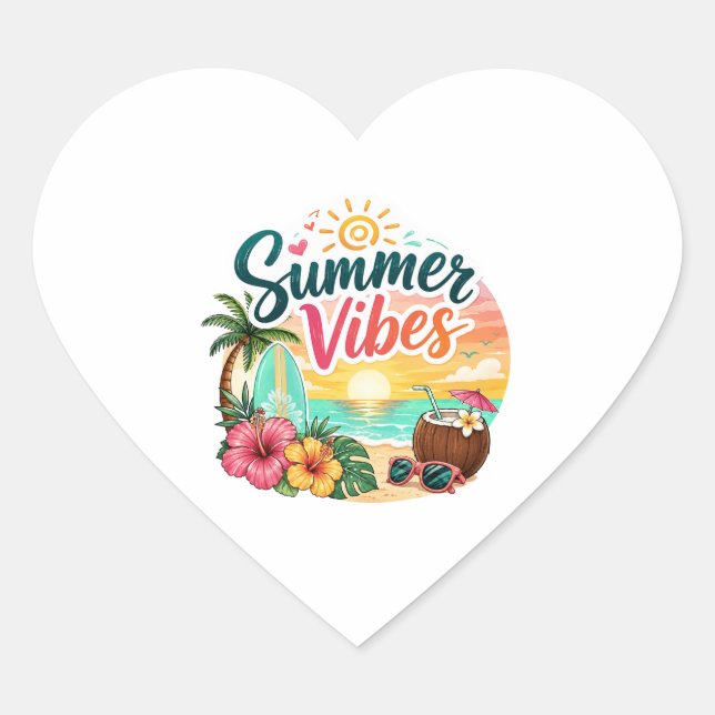 Summer Vibes Tropical Beach Sticker | Cute Sunset  (Front)