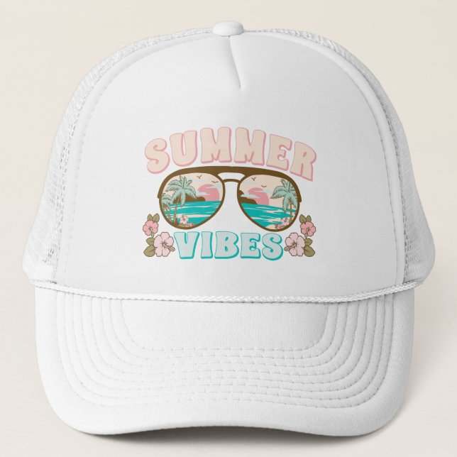 Summer Vibes Tropical Beach Trucker Hat (Front)
