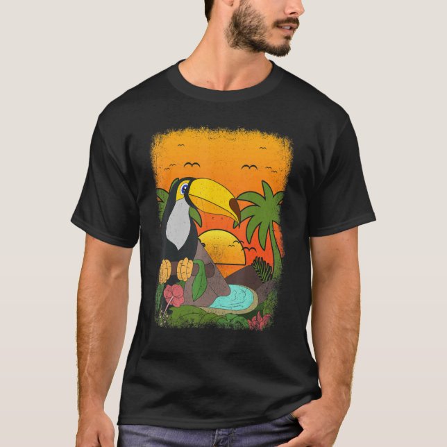 Summer Vibes Tropical Bird Animal Palm Trees Sunse T-Shirt (Front)