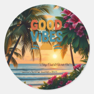 Summer Vibes Tropical Notebook Classic Round Sticker