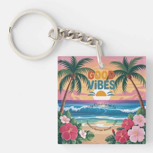 Summer Vibes Tropical Notebook  Key Ring (Front)