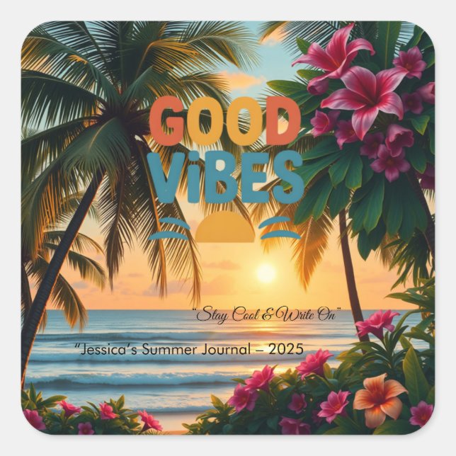 Summer Vibes Tropical Notebook  Square Sticker (Front)