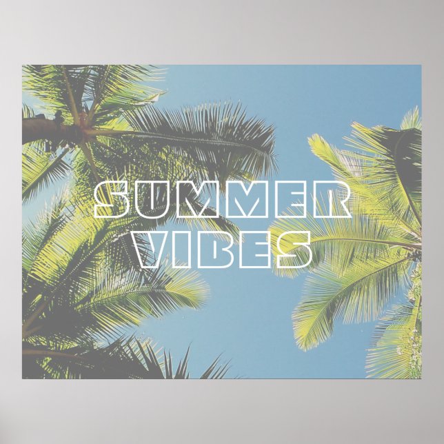 Summer Vibes Tropical Palm Tree Green Blue Sky Poster (Front)