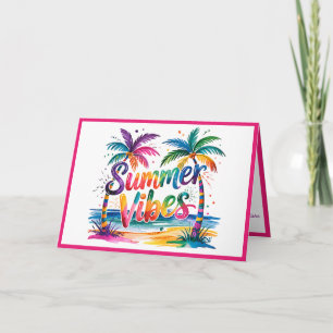 Summer Vibes Tropical Palm Tree Ocean Colourful Card