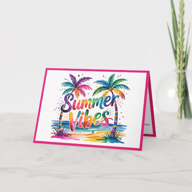 Summer Vibes Tropical Palm Tree Ocean Colourful Card (Front)