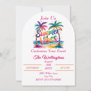 Summer Vibes Tropical Palm Tree Ocean Customise Invitation