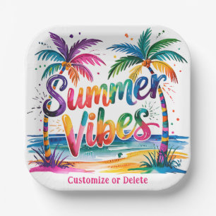 Summer Vibes Tropical Palm Tree Ocean Customise Paper Plate