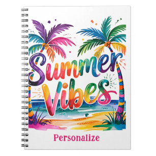 Summer Vibes Tropical Palm Tree Ocean Personalized Notebook