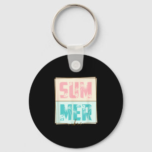 Summer vibes tropical palm tree retro beach key ring