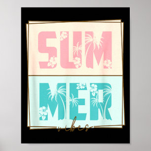 Summer vibes tropical palm tree retro beach poster