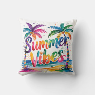 Summer Vibes Tropical Palm Trees & Ocean Sunset Cushion
