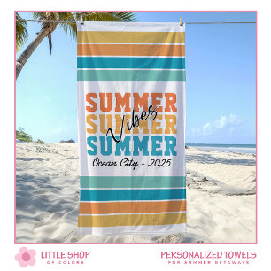 Summer Vibes Tropical Stripes Customizable Beach Towel