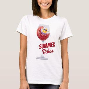 Summer Vibes Vacation Beach trip Cruise Funny Wine T-Shirt