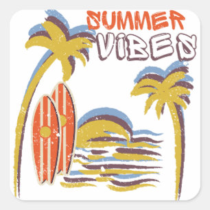 Summer Vibes Vacation Vintage Square Sticker