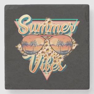 Summer Vibes   Vintage Sunglasses   Beach Sunset Stone Coaster