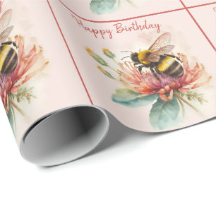 Summer Vibes Watercolor Bumblebee - Happy Birthday Wrapping Paper