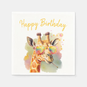 Summer Vibes Watercolor Giraffe - Happy Birthday Napkin