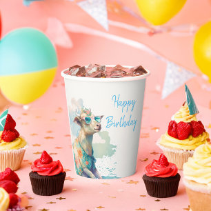 Summer Vibes Watercolor Goat - Happy Birthday Paper Cups