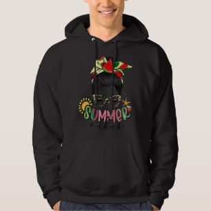 Summer Vibes Watermelon Messy Bun Vacation Mode Hoodie