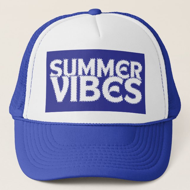 SUMMER VIBES WHITE TYPOGRAPHY TRUCKER HAT (Front)