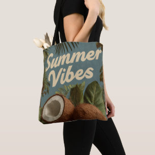 "Summer Vibes" with Coconuts and Tropical Foliage Tote Bag