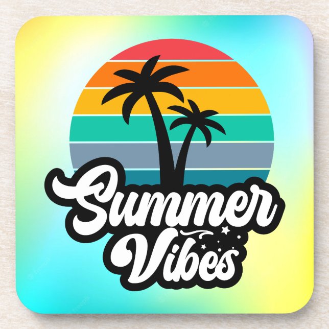 Summer Vibes with Palm Trees Design Coaster (Front)