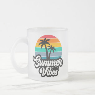 Summer Vibes with Palm Trees Design Frosted Glass Coffee Mug