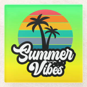 Summer Vibes with Palm Trees Design Glass Coaster