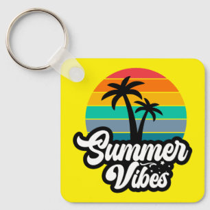 Summer Vibes with Palm Trees Design Key Ring