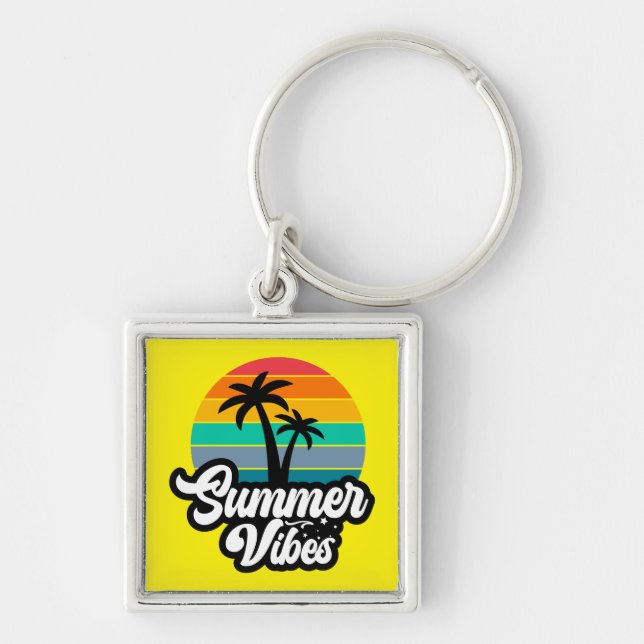 Summer Vibes with Palm Trees Design Key Ring (Front)