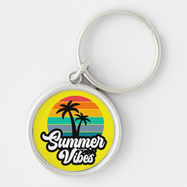 Summer Vibes with Palm Trees Design Key Ring (Front)