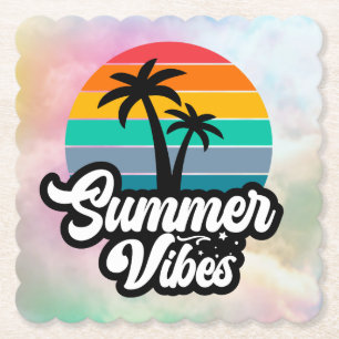 Summer Vibes with Palm Trees Design Paper Coaster