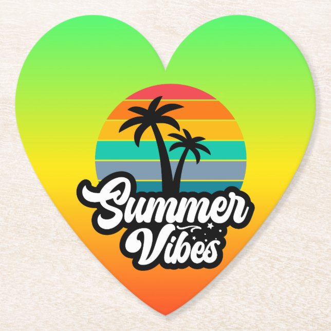 Summer Vibes with Palm Trees Design Paper Coaster (Front)