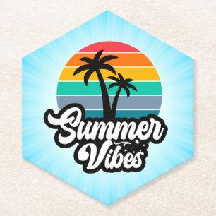 Summer Vibes with Palm Trees Design Paper Coaster