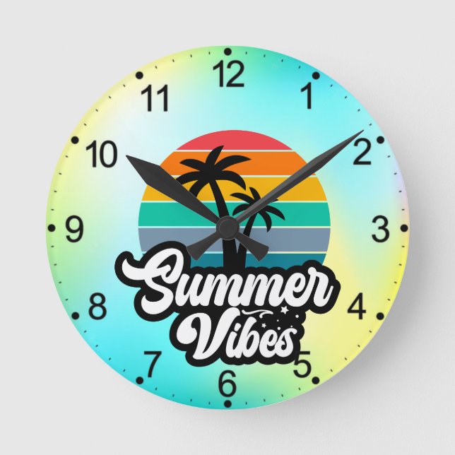 Summer Vibes with Palm Trees Design Round Clock (Front)