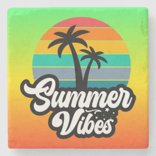 Summer Vibes with Palm Trees Design Stone Coaster
